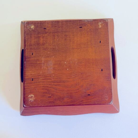 Vtg Mid Century Wood Square Fruit bread Bowl Centerpiece Decorative Handles - Picture 9 of 11